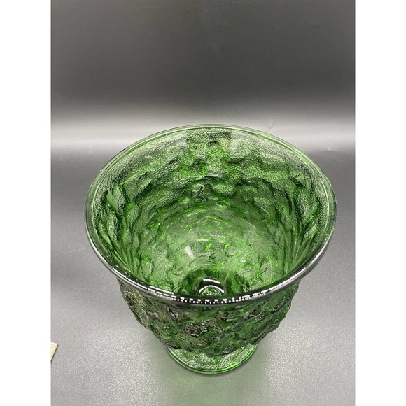 Vintage E. O. Brody Emerald Green Vase Urn Goblet Crinkle Glass Wavy Textured - Picture 5 of 7